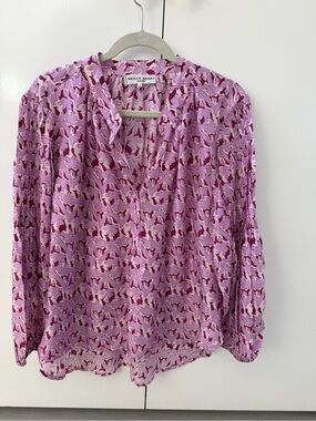 Apiece Apart Lilac and Magenta Floral V-Neck Blouse